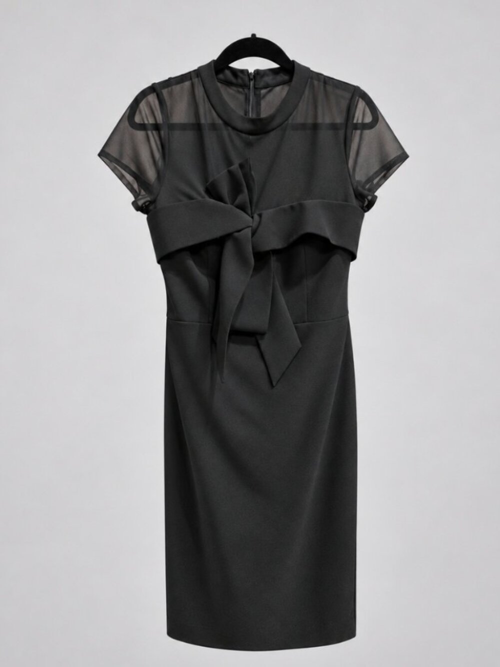 JS Collections Roselle Black Bow Illusion Midi Dress SZ 12